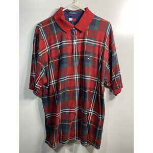 Tommy Hilfiger Red Plaid Polo with Green and White Accents